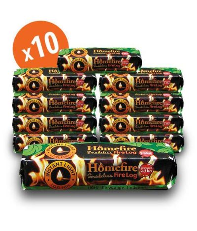 Homefire Instant Light Fire Log Smokeless Log Fire - Box of 10